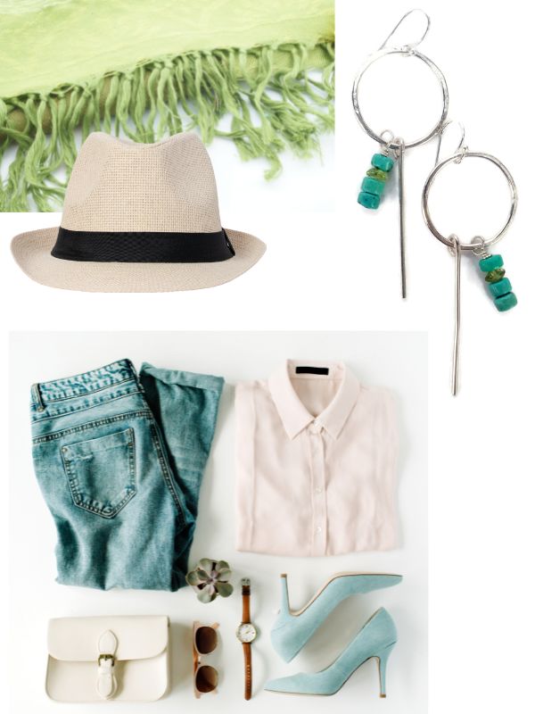 flat lay outfit & silver turquoise earrings